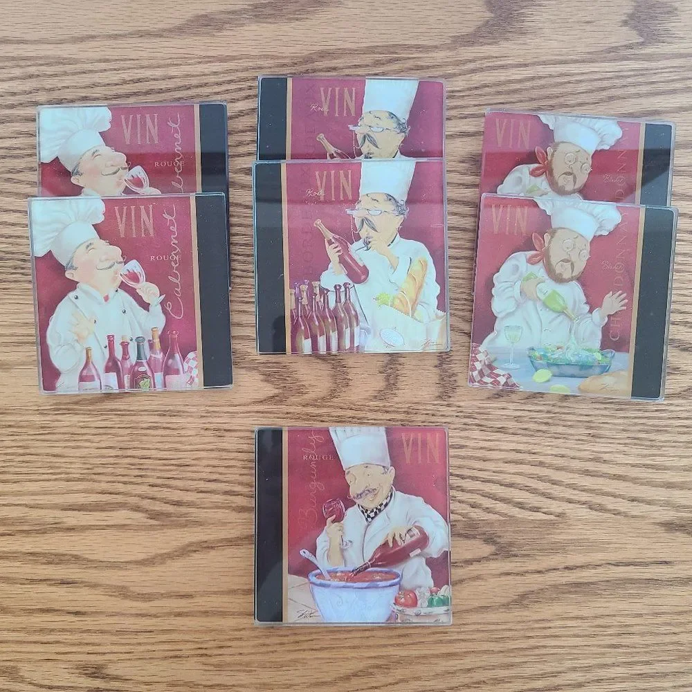 Wine Chef Sommelier Glass Coasters W/ Artwork by Shari Warren Beverage Coasters